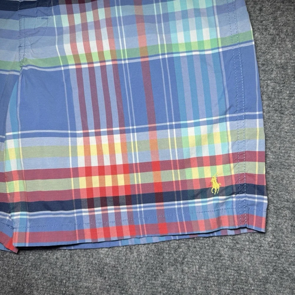 VTG Polo Ralph Lauren Board Shorts Men Tag 33 Blue Plaid Madras 7